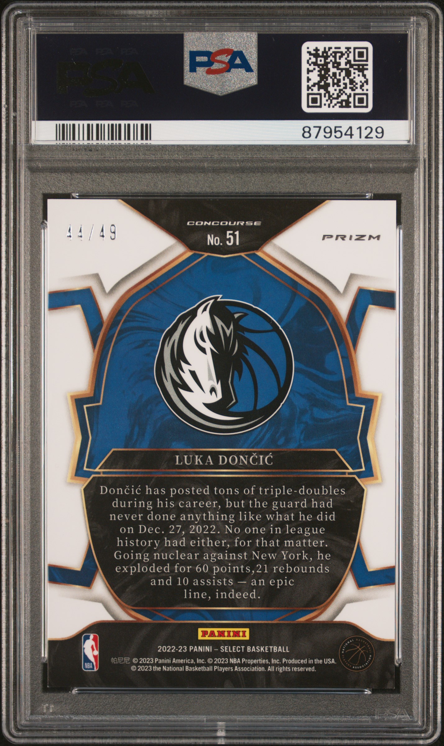 2022 Panini Select Luka Doncic #51 (Red Disco) Mint 9 back