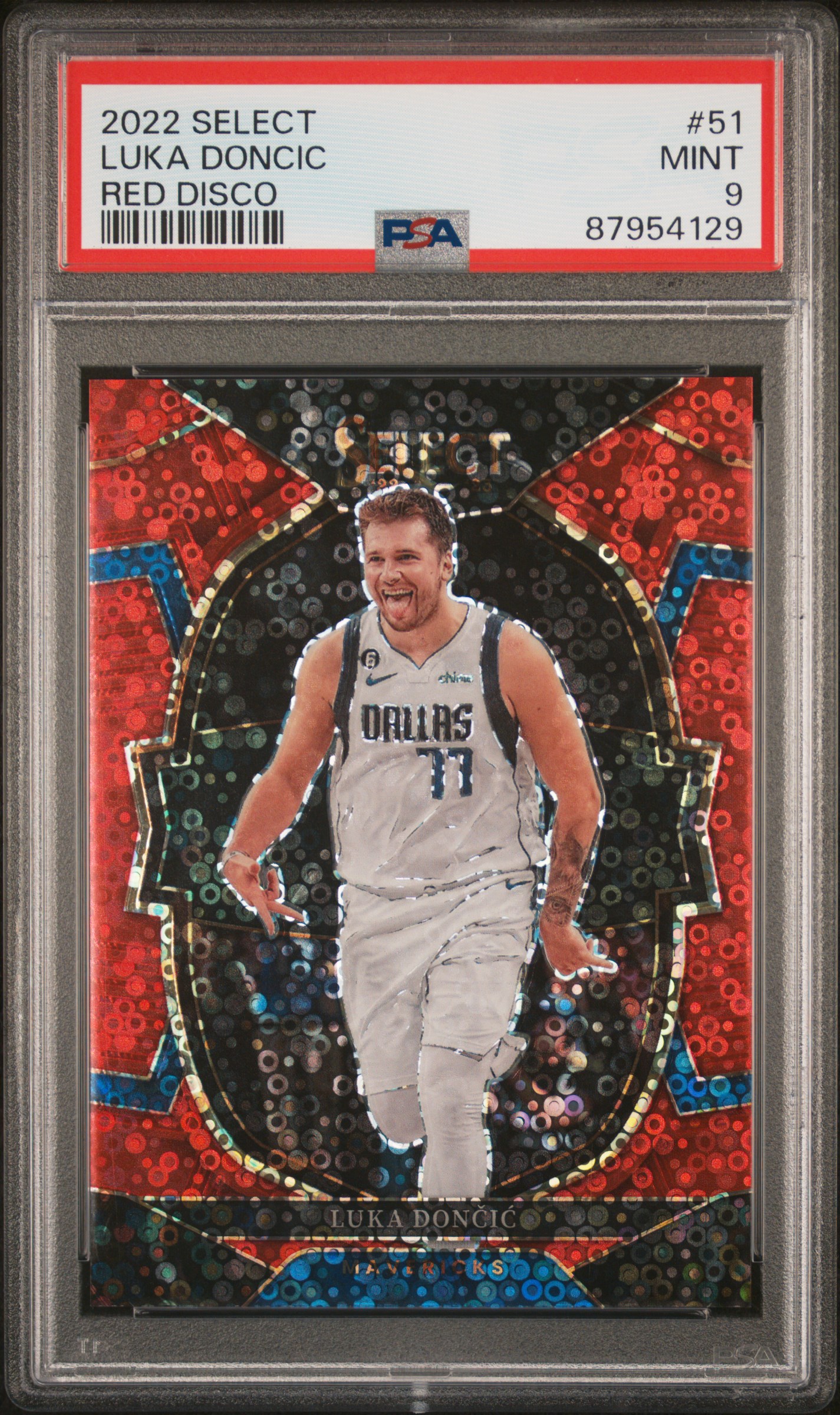 2022 Panini Select Luka Doncic #51 (Red Disco) Mint 9 front
