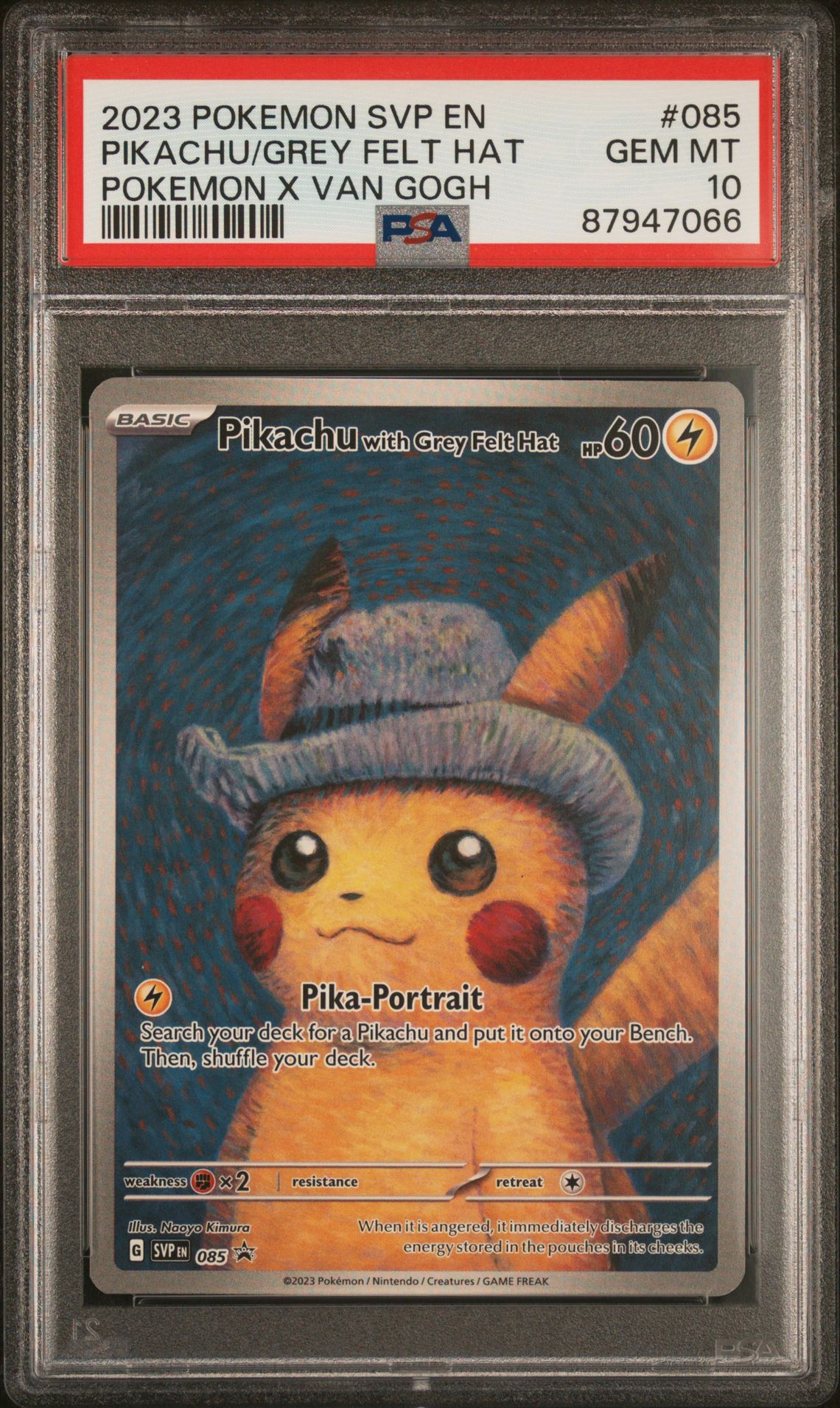 2023 Pokemon POKEMON SVP EN-SV BLACK STAR PROMO POKEMON X VAN GOGH #085 Pikachu/Grey Felt Hat front