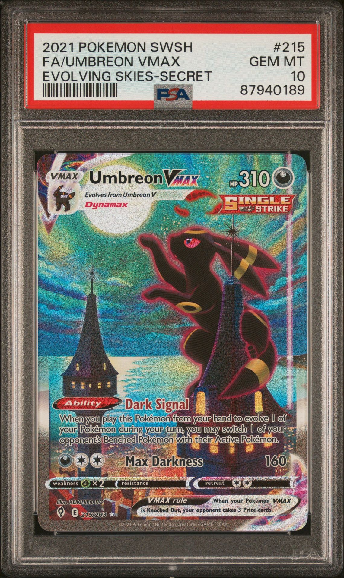 2021 Pokemon POKEMON SWORD & SHIELD EVOLVING SKIES SECRET #215 Fa/Umbreon Vmax front