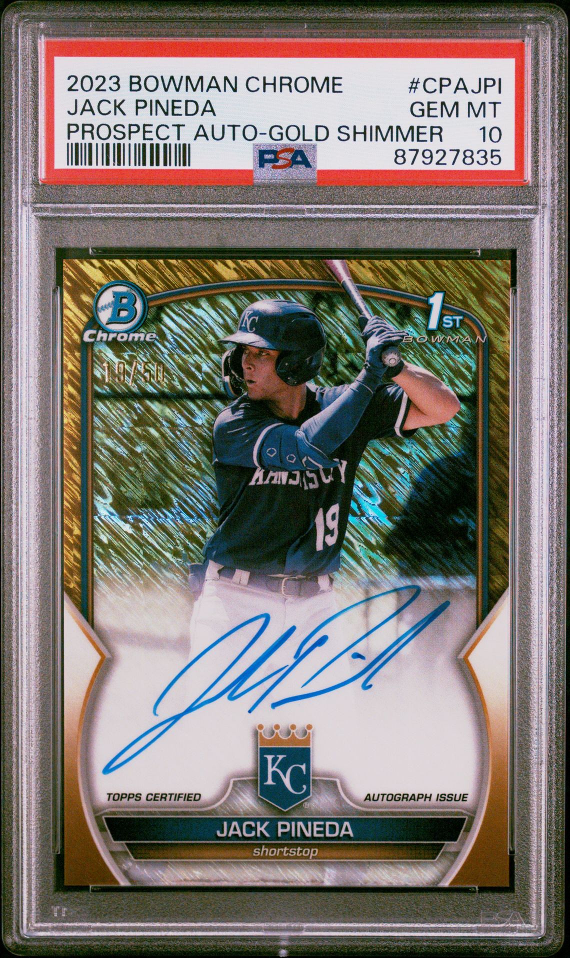 2023 Bowman BOWMAN CHROME PROSPECT AUTOGRAPHS GOLD SHIMMER #CPAJPI Jack Pineda front