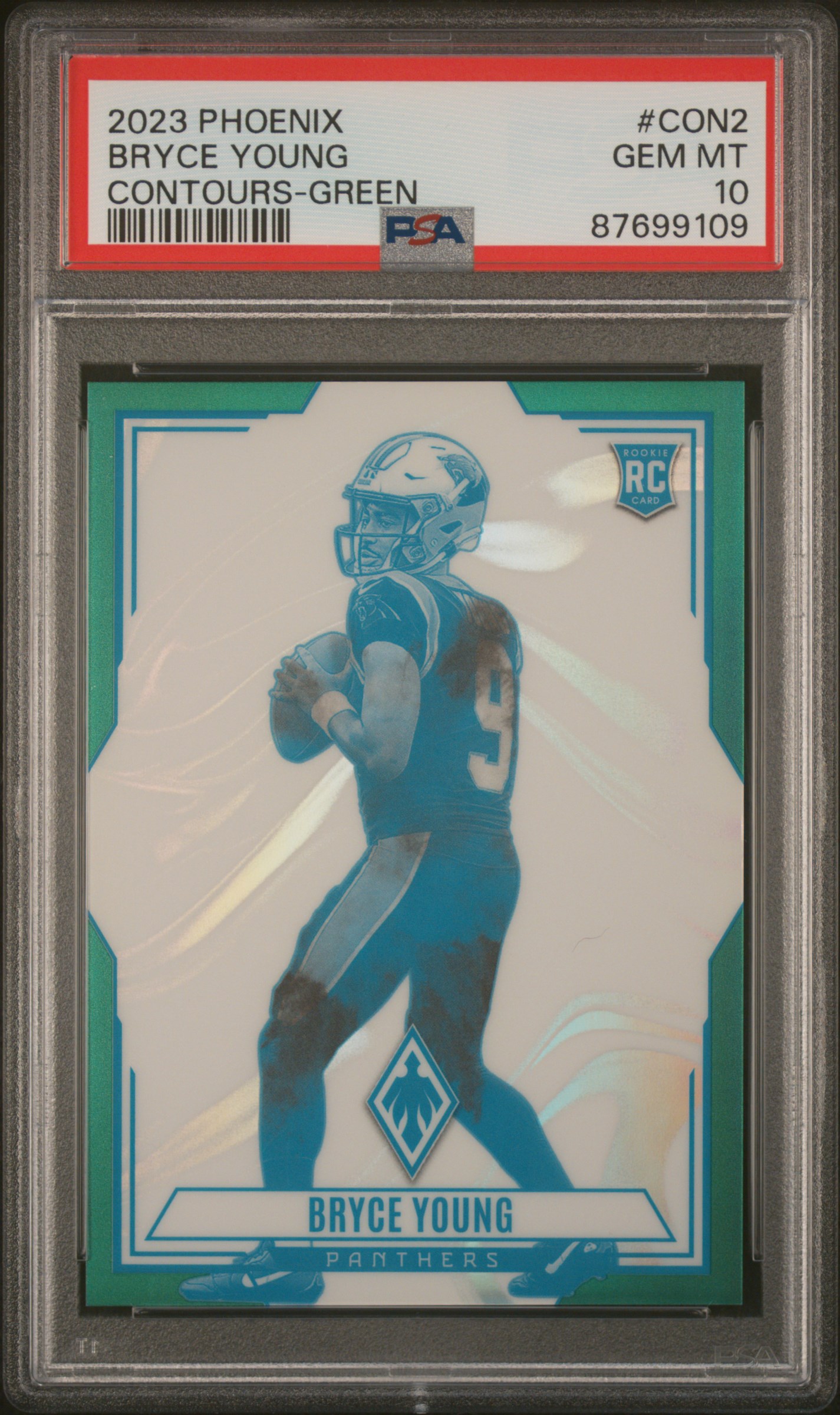 2023 Panini Phoenix Contours Green #CON2 Bryce Young Rookie Card (#03/25) – PSA GEM MT 10