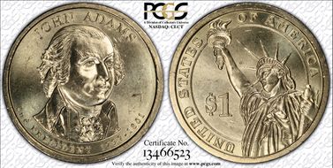 2007-P $1 Dbld Edge Let.-Inverted John Adams MS66