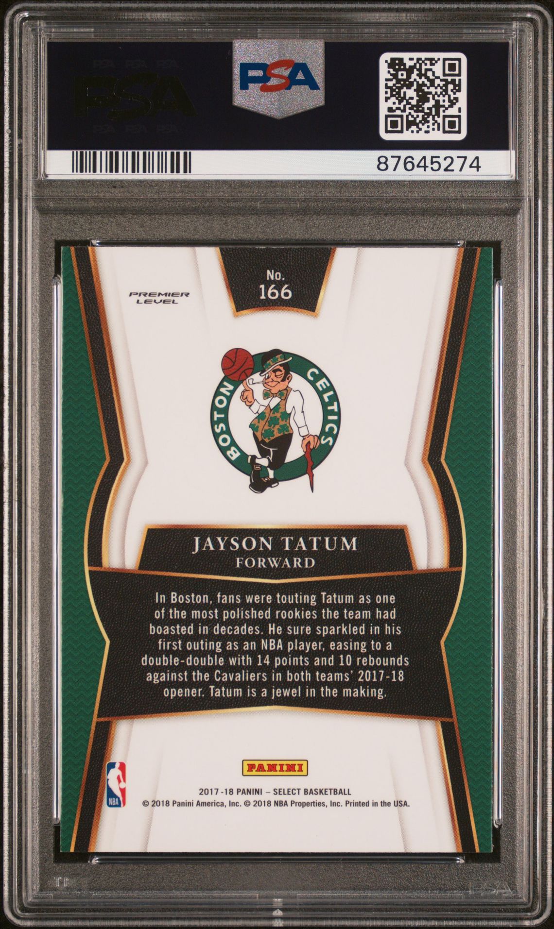 2017 Panini Select Jayson Tatum #166 Gem Mt 10 back