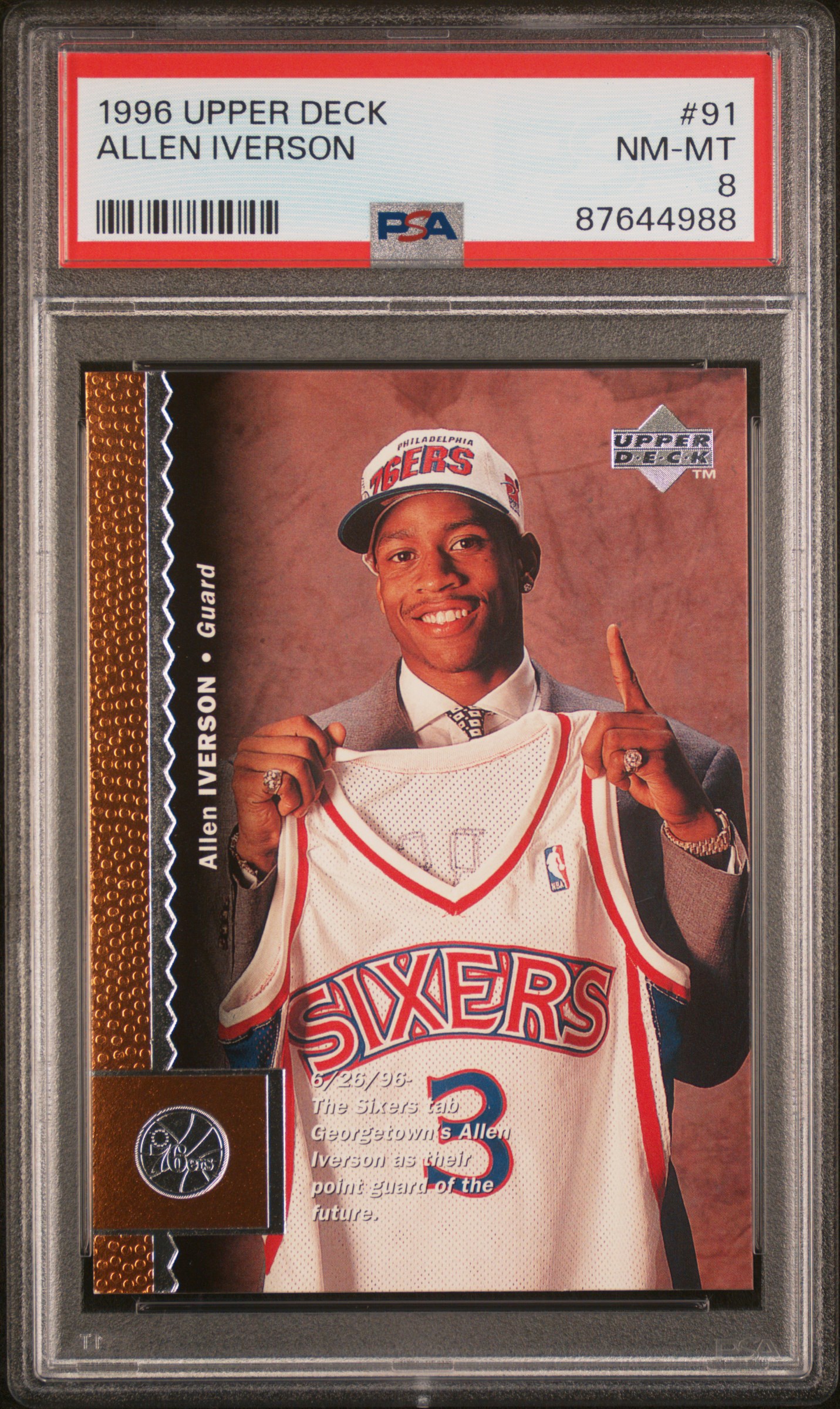 1996-97 Upper Deck #91 Allen Iverson Rookie Card – PSA NM-MT 8