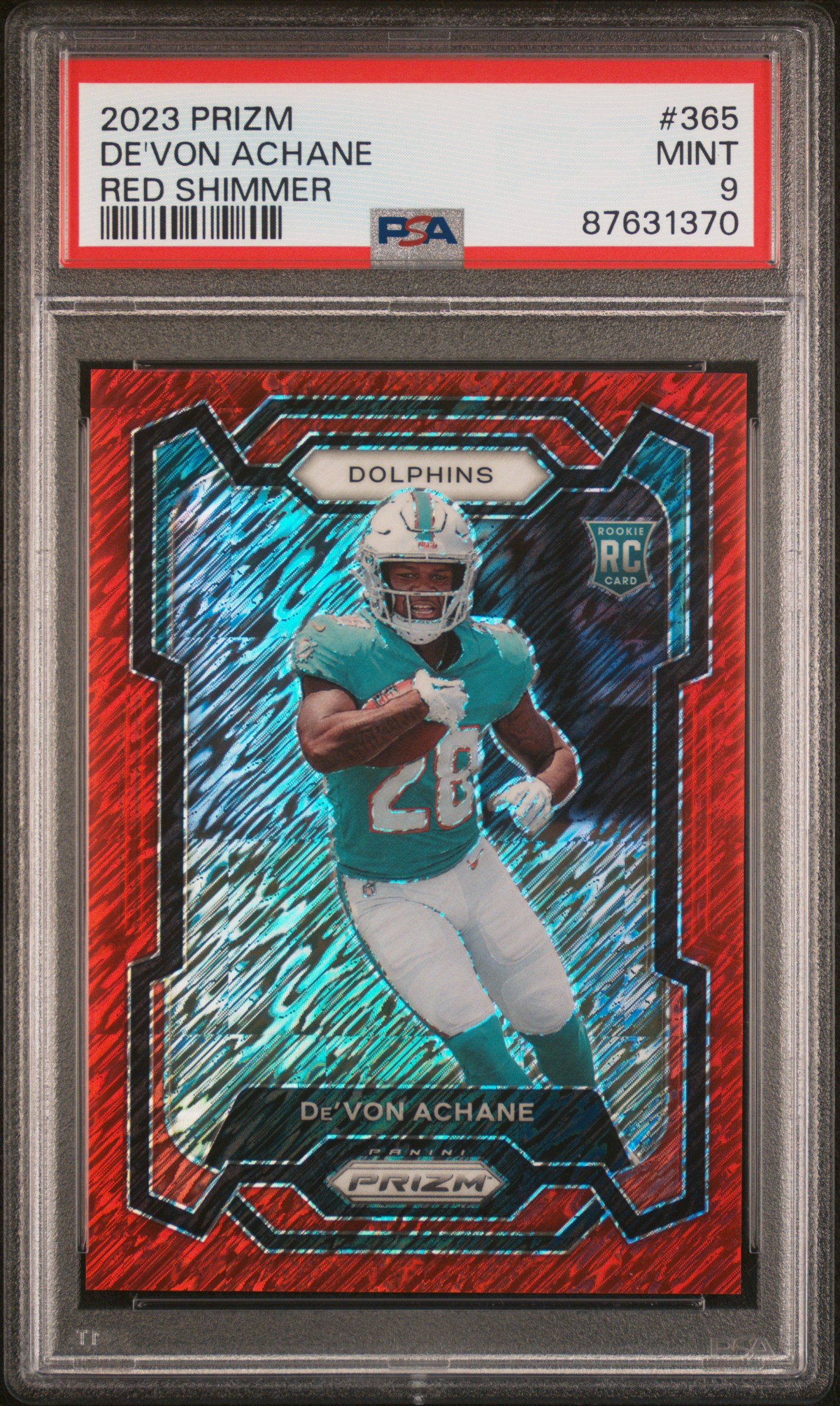 2023 Panini Prizm Red Shimmer #365 De'Von Achane (#10/35) PSA 9