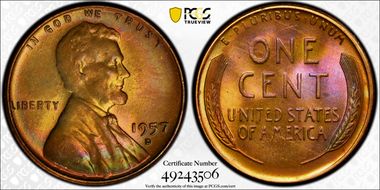 1957-D 1C MS65RB