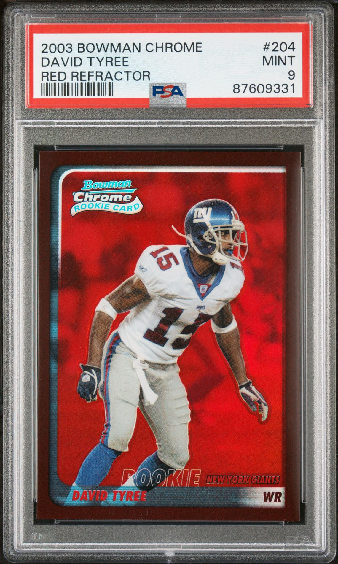 2003 Bowman Chrome David Tyree #204 (Red Refractor) Mint 9 front