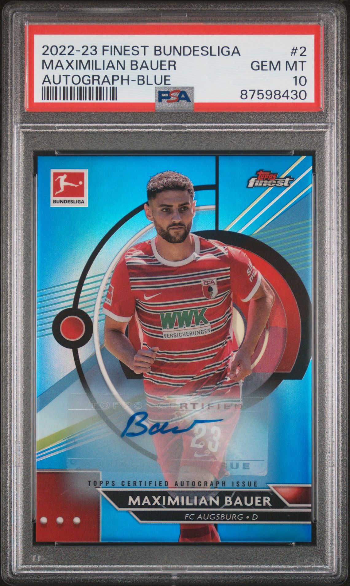 2022-23 Topps TOPPS FINEST BUNDESLIGA AUTOGRAPH-BLUE REFRACTOR #2 Maximilian Bauer front