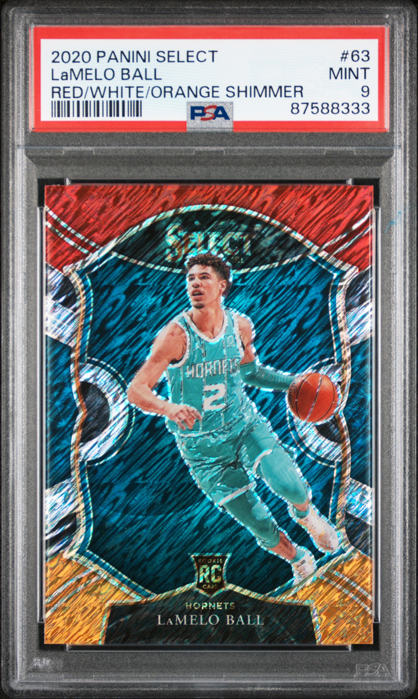 2020-21 Panini Select Red/White/Orange Shimmer  #63 LaMelo Ball Rookie Card – PSA MINT 9