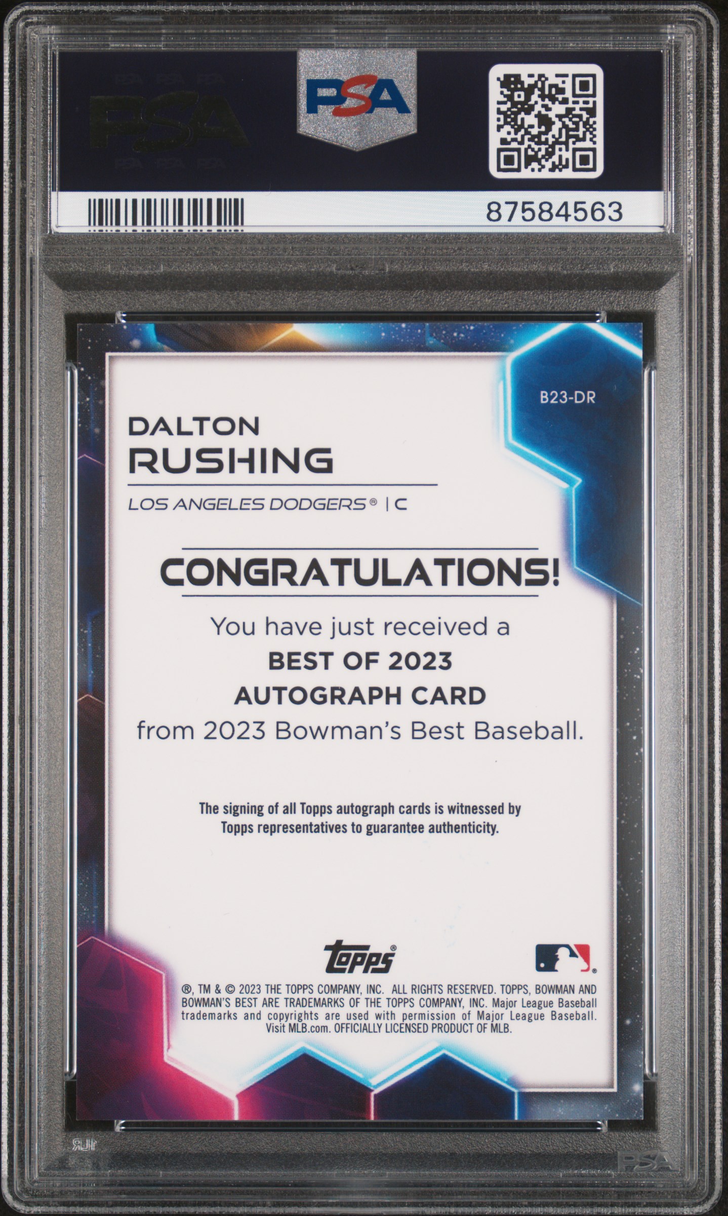 2023 Bowman's Best Best Of 2023 Autographs Dalton Rushing #B23Dr Gem Mt 10 back