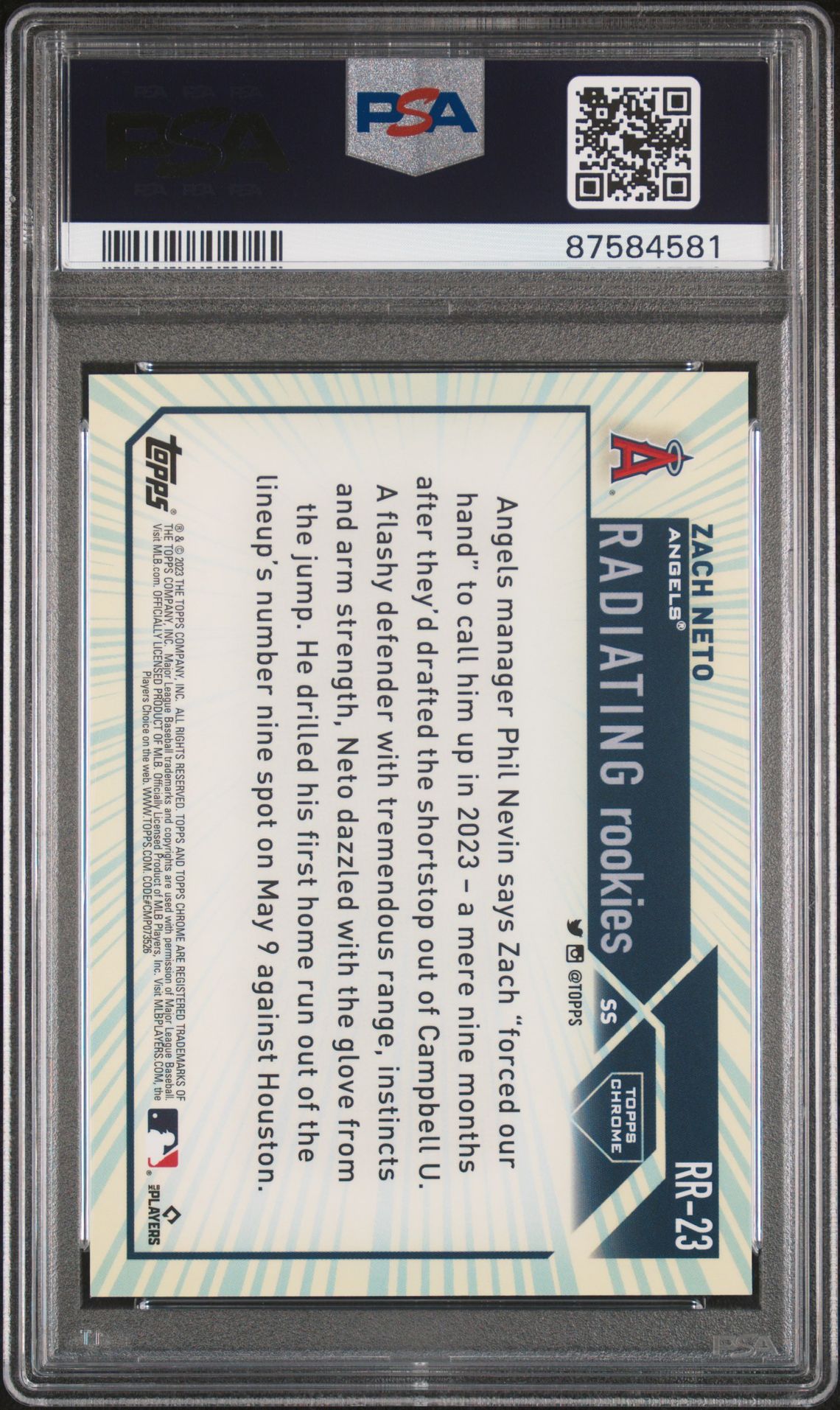 2023 Topps Chrome Radiating Rookies Zach Neto #Rr23 (Update) Gem Mt 10 back