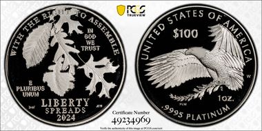 2024-W $100 Right to Assemble First Day of Issue PR70DCAM