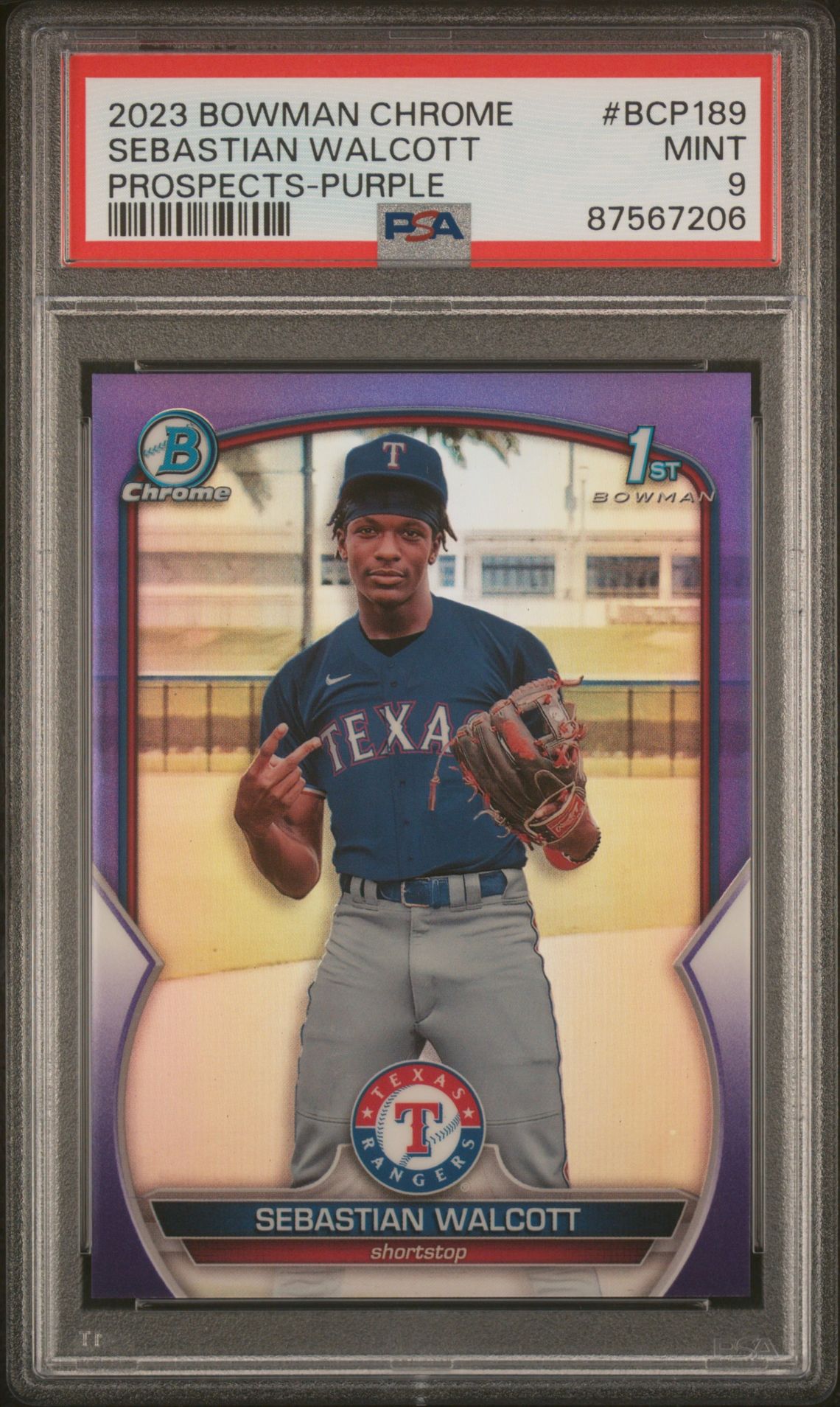 2023 Bowman Chrome Prospects Sebastian Walcott #Bcp189 (Prospects-Purple Refractor) Mint 9 front