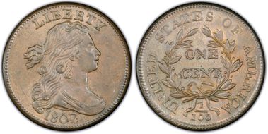 1807/6 1C S-273, Large 7 MS65BN