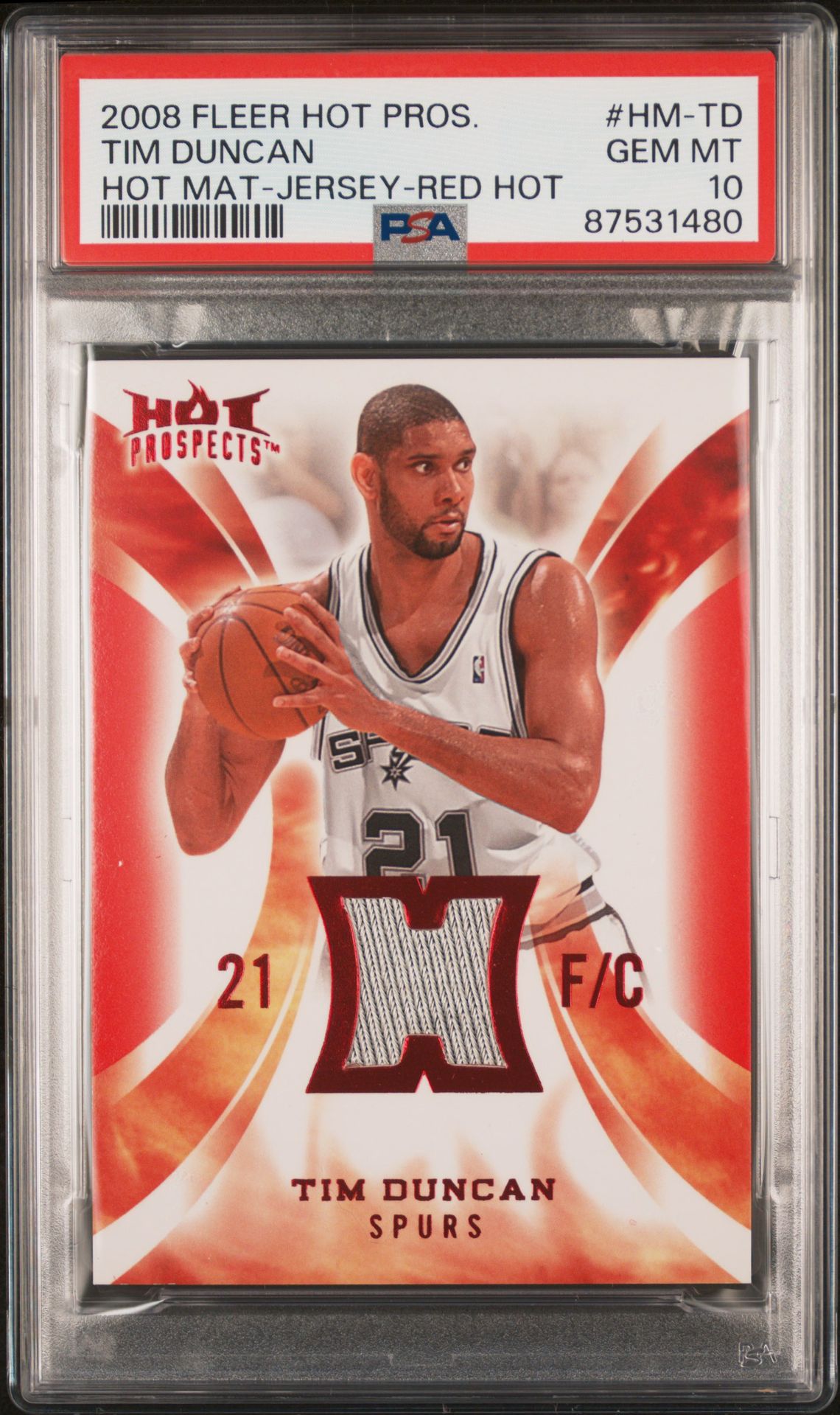 2008 Fleer Red #HM-TD Tim Duncan front