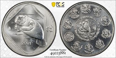 2001-Mo 5 Peso Manatee KM-651 MS66