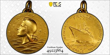 1962 Medal SS France Gilt AE Cie Gle Transatlantique MS65