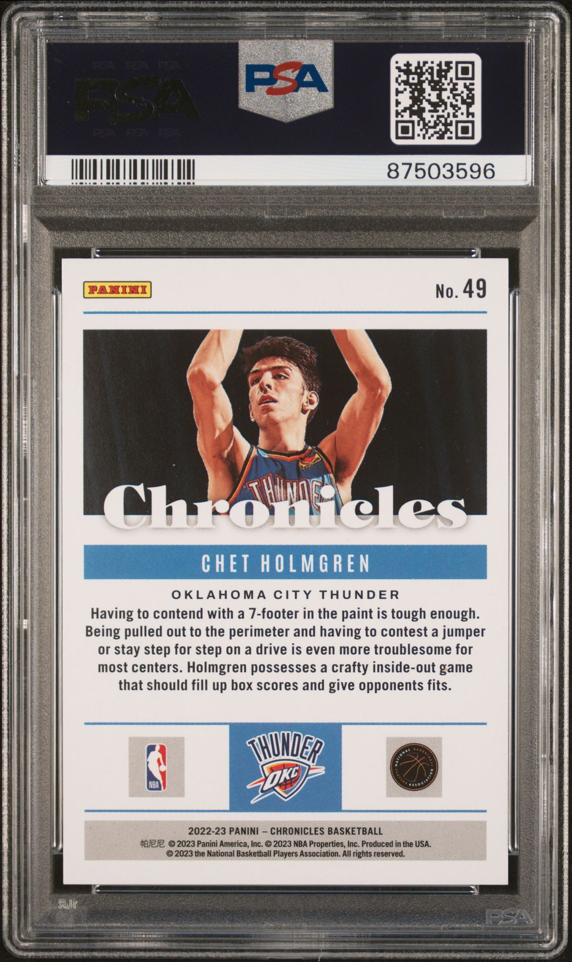 2022 Panini Chronicles Chet Holmgren #49 (Asia Jade) Gem Mt 10 back