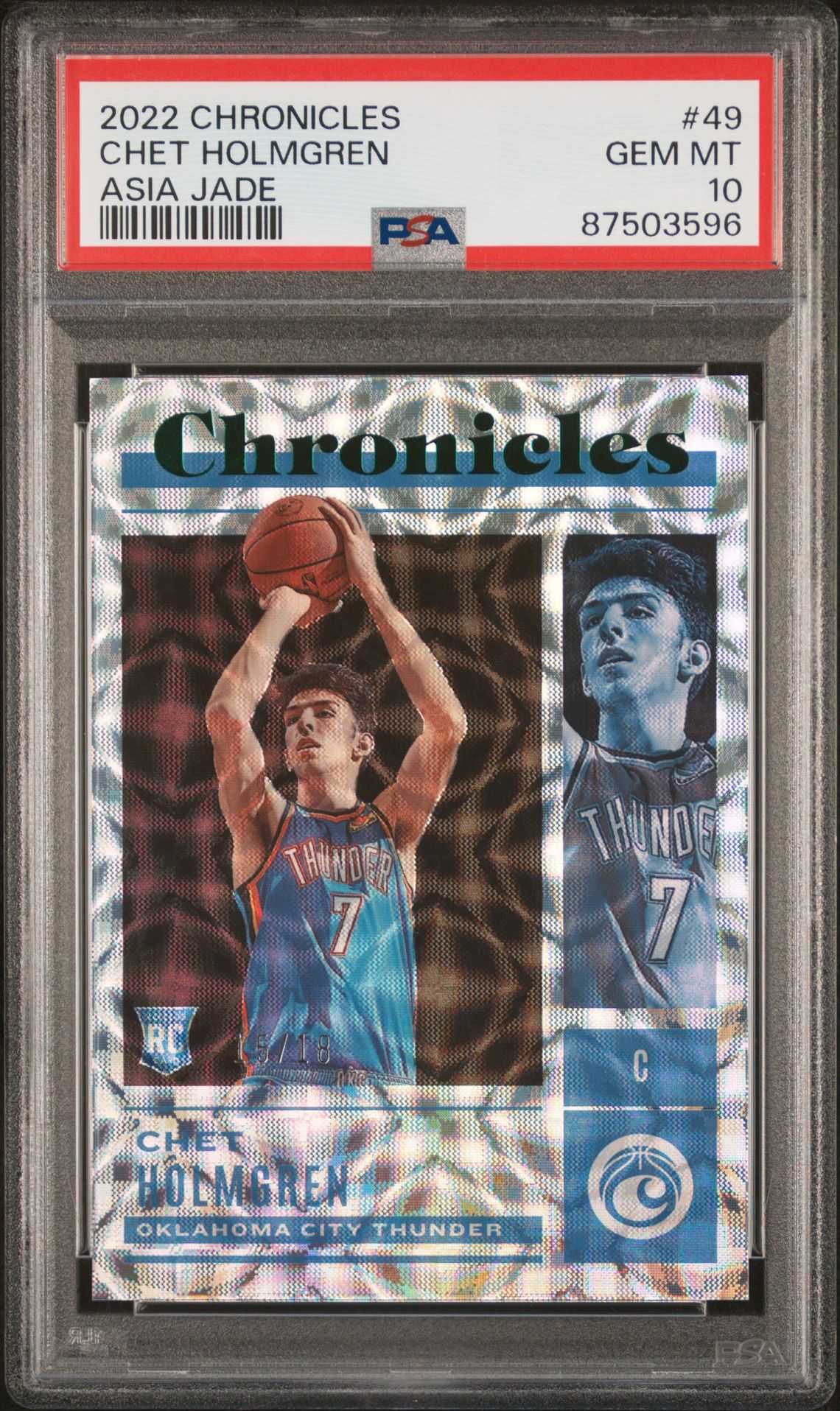2022 Panini Chronicles Chet Holmgren #49 (Asia Jade) Gem Mt 10 front