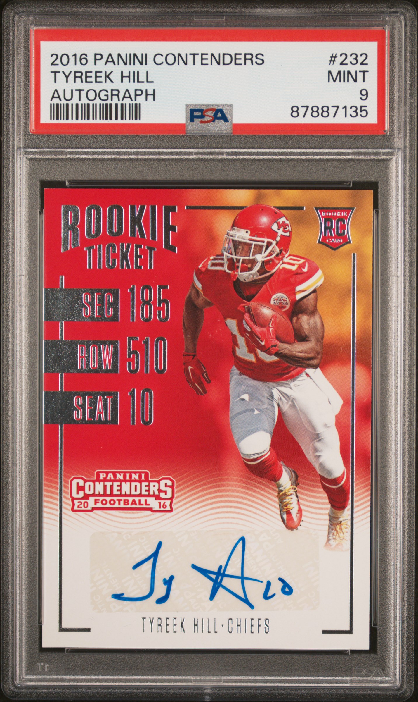 2016 Panini Contenders Autograph 232 Tyreek Hill Signed Rookie Card – PSA MINT 9