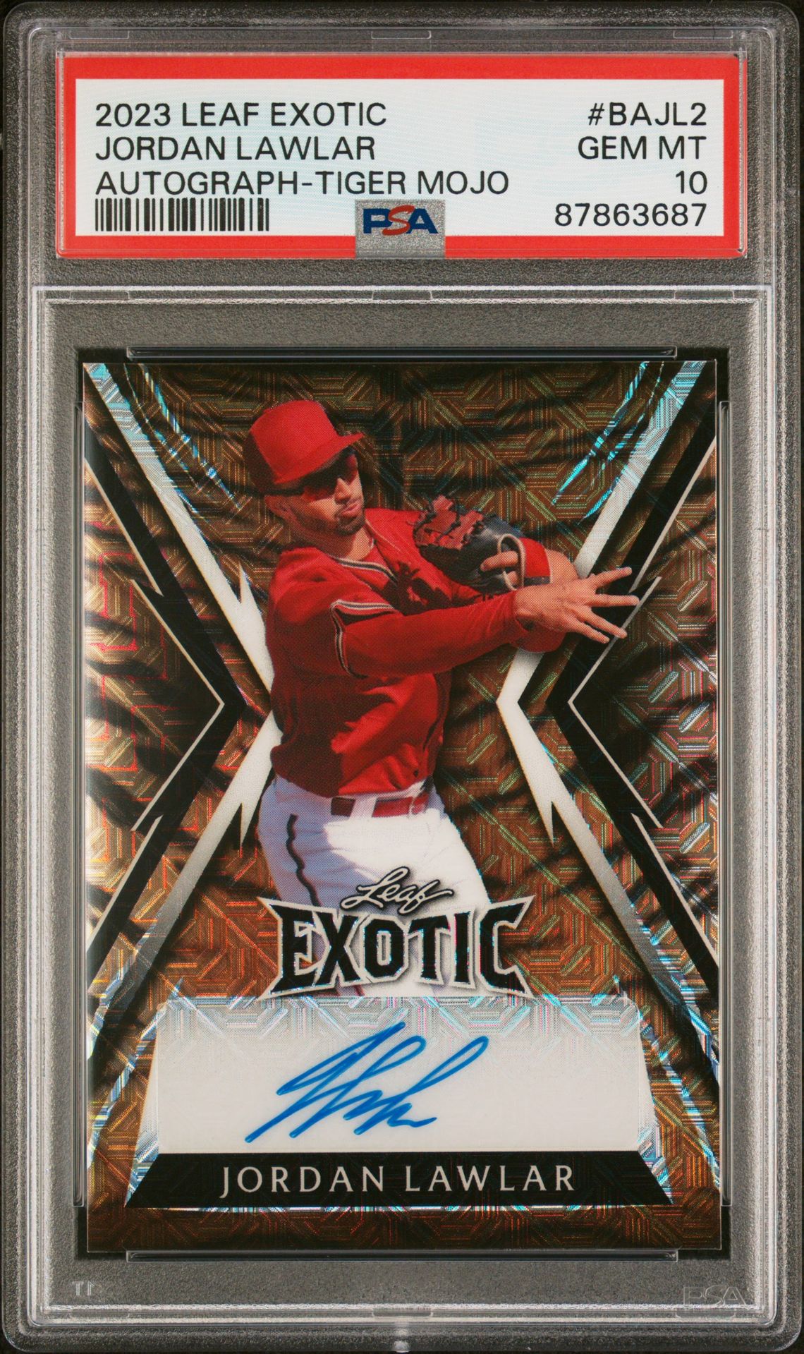 2023 Leaf LEAF EXOTIC AUTOGRAPHS TIGER MOJO #BAJL2 Jordan Lawlar front