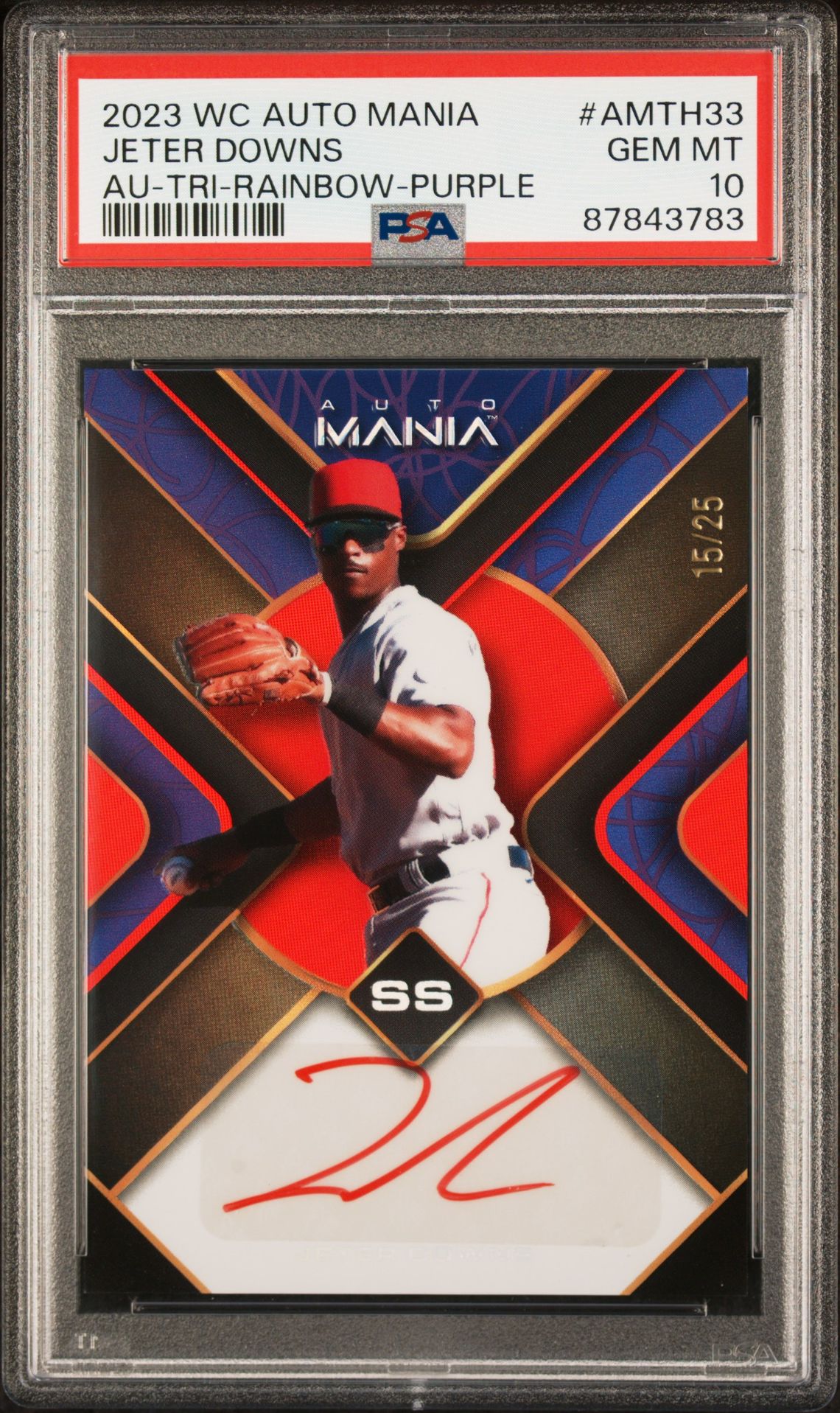 2023 WILD CARD AUTO MANIA AUTOGRAPHS TRI-RAINBOW-PURPLE #AMTH33 Jeter Downs front