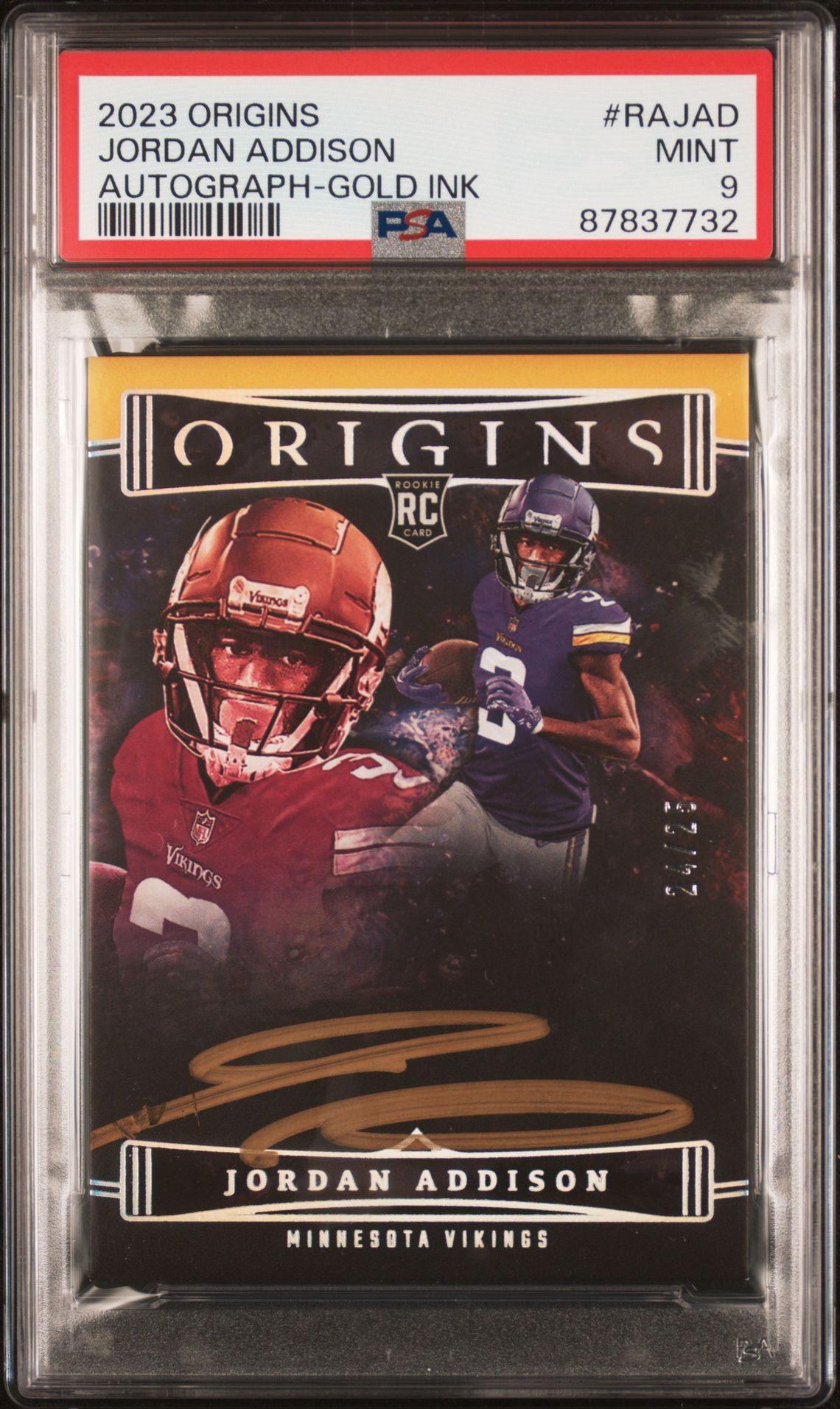 2023 Panini Origins Origins Autographs Jordan Addison #Rajad (Autograph-Gold Ink) Mint 9 front