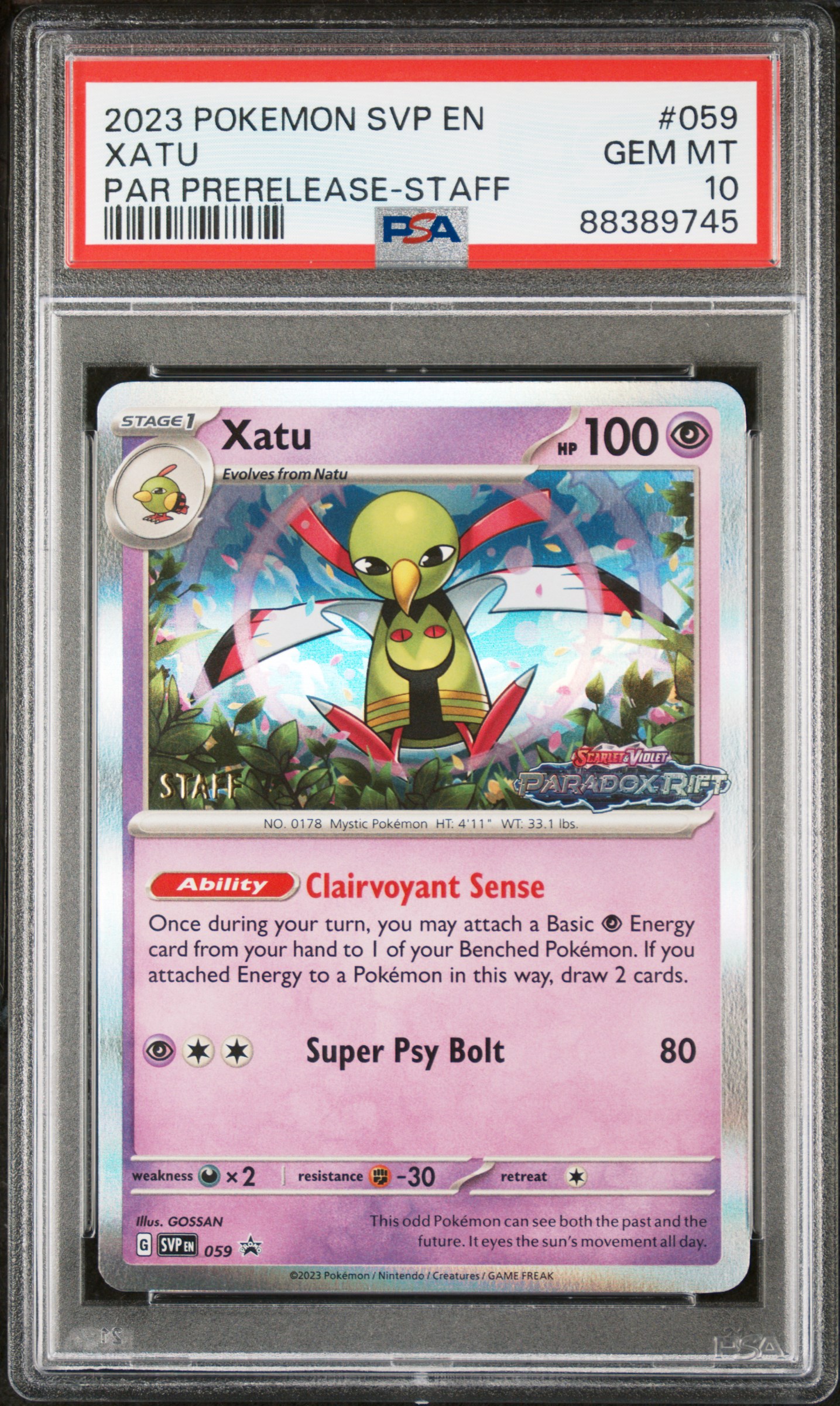2023 #059 Xatu PSA 10 Svp EN-SV Black Star Promo