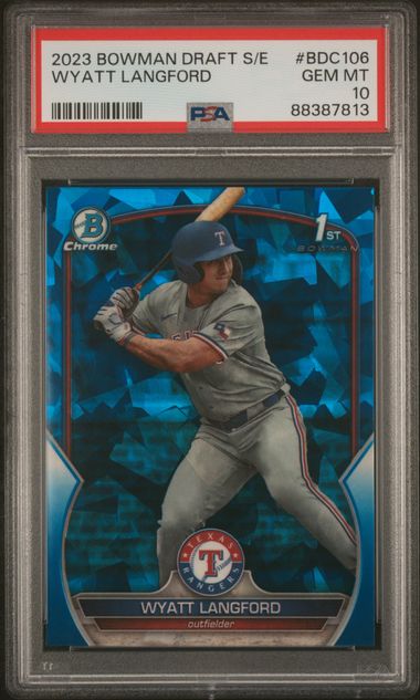 2023 Bowman Draft Sapphire Edition Wyatt Langford #Bdc106 Gem Mt 10 front