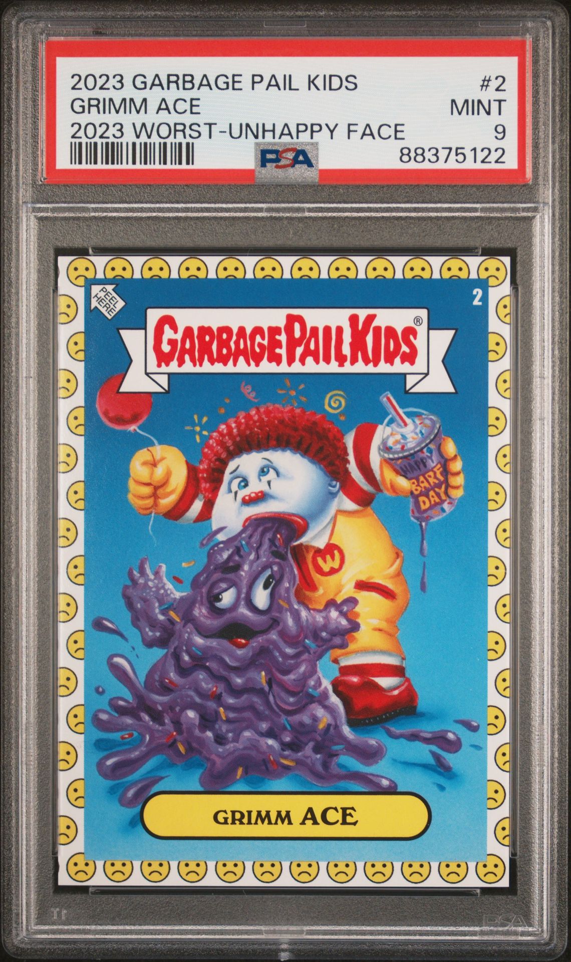 2023 Garbage Pail Kids TOPPS GARBAGE PAIL KIDS 2023 WAS THE WORST 2023 WORST-UNHAPPY FACE #2 Grimm Ace front