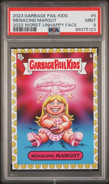 2023 Garbage Pail Kids TOPPS GARBAGE PAIL KIDS 2023 WAS THE WORST 2023 WORST-UNHAPPY FACE #5 Menacing Margot front