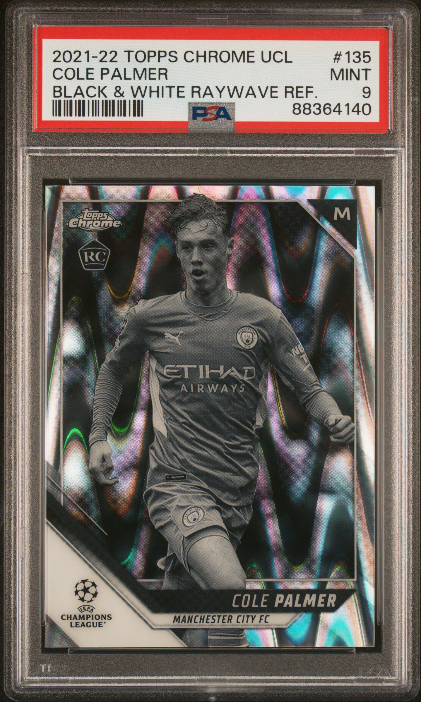 2021-22 Topps Chrome UEFA Champions League Black & White Raywave Refractor #135 Cole Palmer Rookie Card – PSA MINT 9