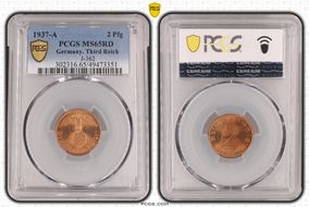 1937-A 2 Pfg J-362 MS65RD
