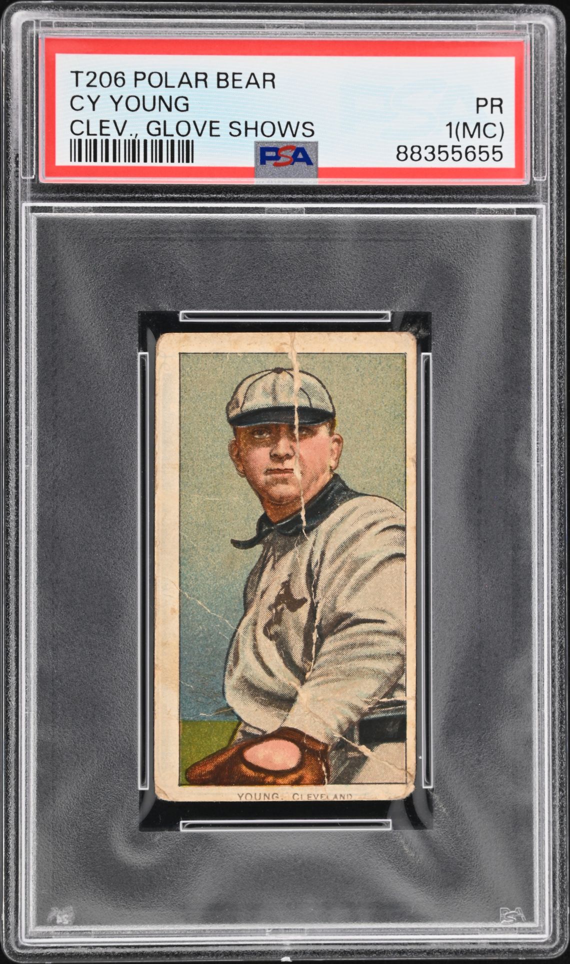 1909-11 T206 POLAR BEAR CLEV., GLOVE SHOWS Cy Young front