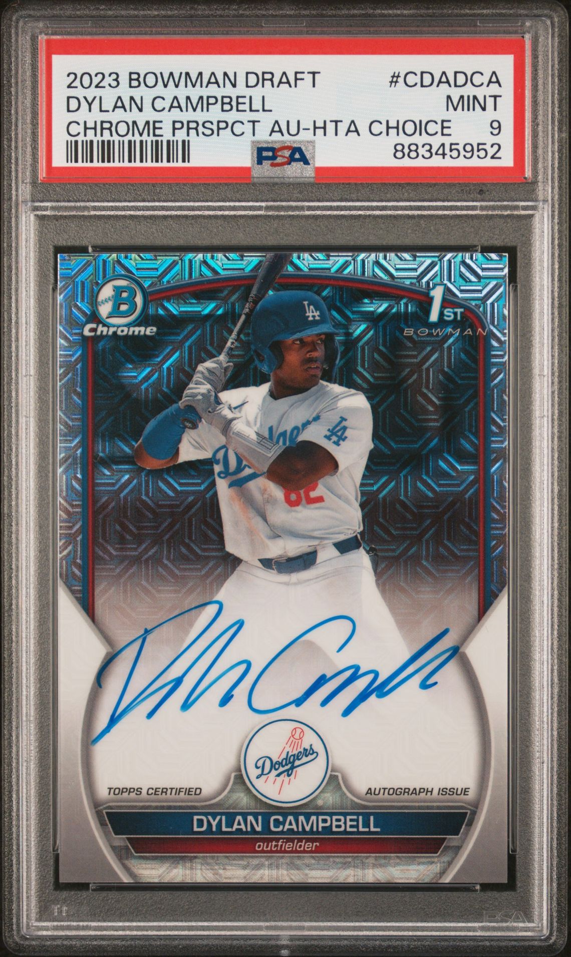 2023 Bowman BOWMAN DRAFT CHROME PROSPECT AUTOGRAPH CHROME PRSPCT AU-HTA CHOICE #CDADCA Dylan Campbell front