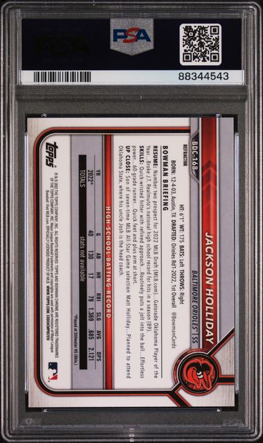 2022 Bowman Draft Jackson Holliday #Bdc168 (Chrome-Refractor) Mint 9 back