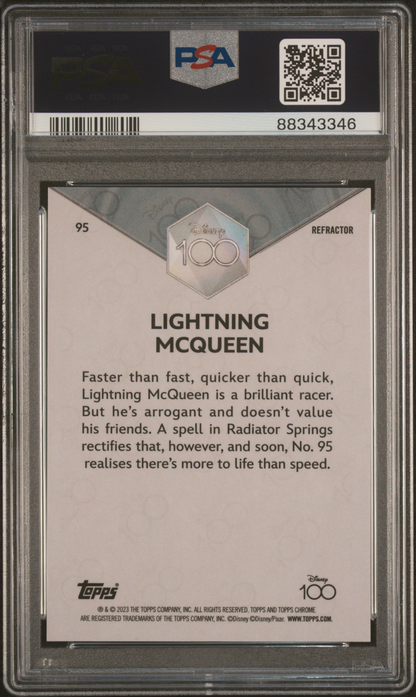 2023 Topps Chrome Disney100 Lightning Mcqueen #95 (Refractor) Gem Mt 10 back