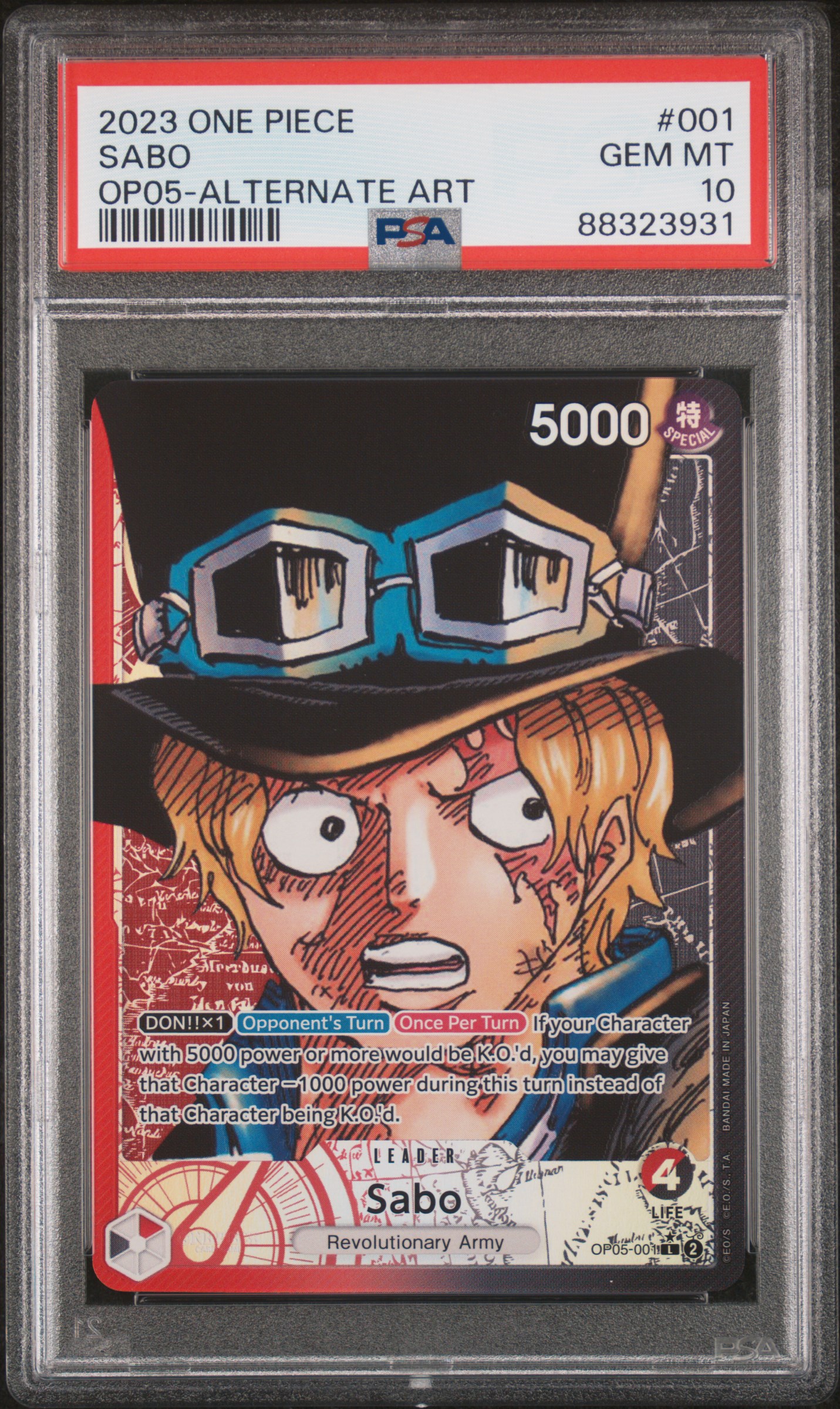 2023 #001 Sabo PSA 10 One Piece Op05-Awakening Of The New Era