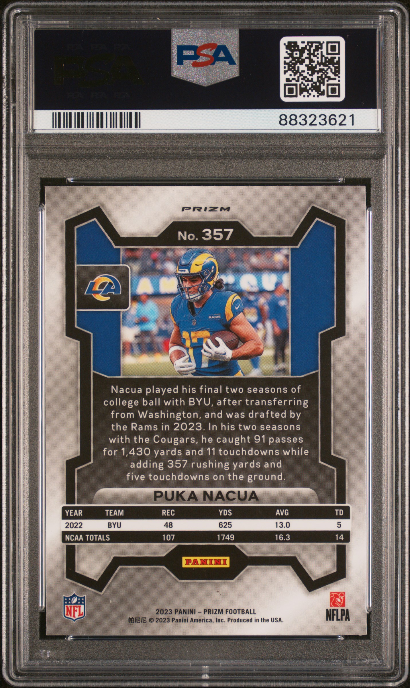 2023 Panini Prizm Puka Nacua #357 (Silver Prizm) Mint 9 back