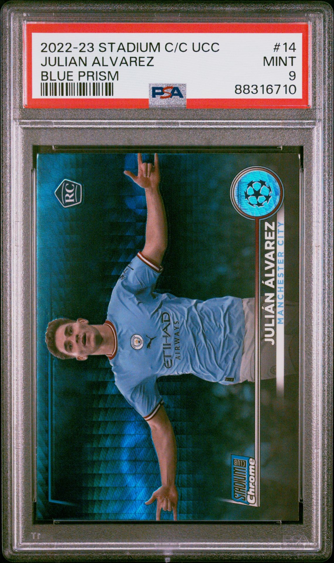 2022-23 Topps TOPPS STADIUM CLUB CHROME UEFA CLUB COMPETITIONS BLUE PRISM REFRACTOR #14 Julian Alvarez front