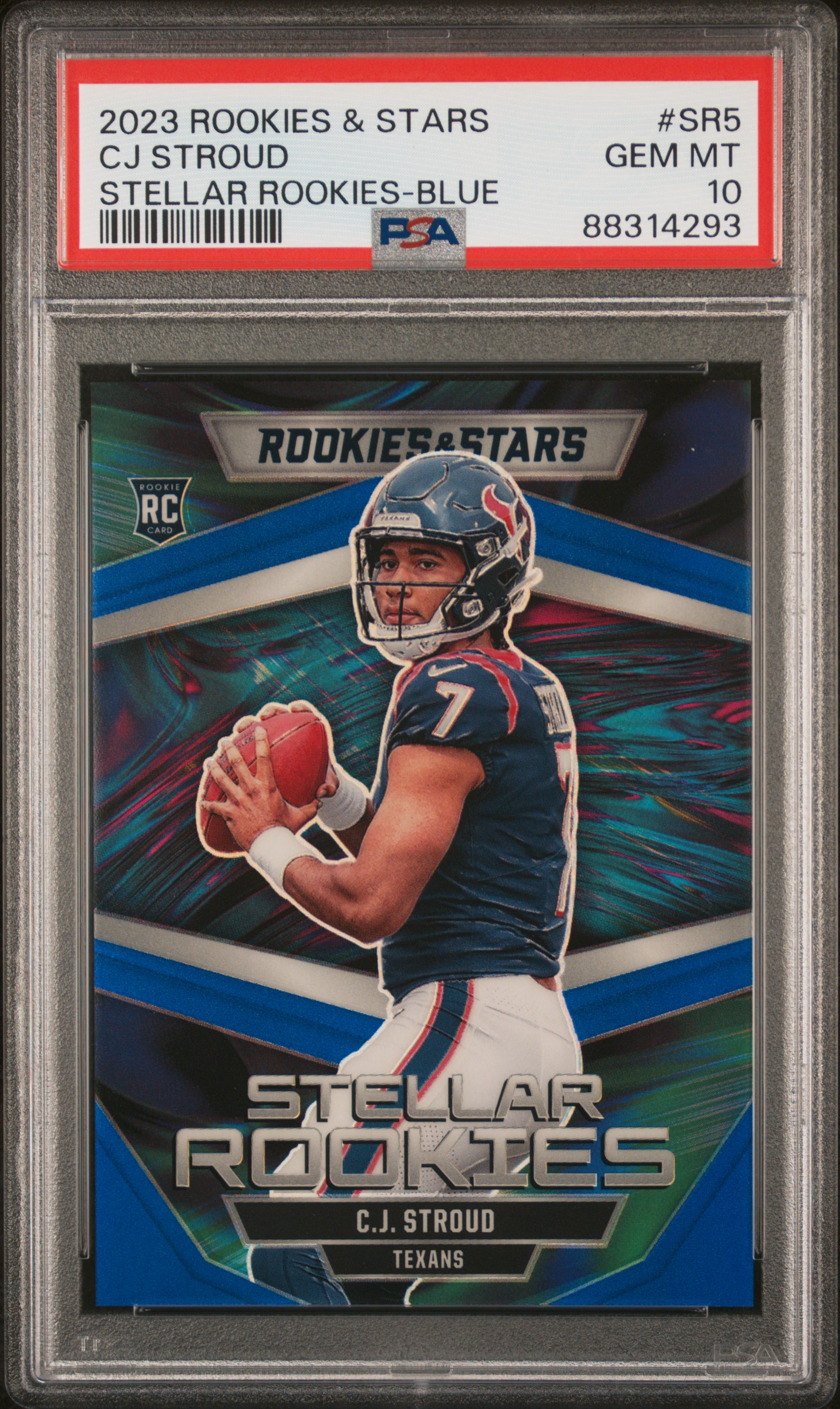 2023 Panini Rookies & Stars Stellar Rookies Blue #SR5 C.J. Stroud Rookie Card (#31/50) – PSA GEM MT 10