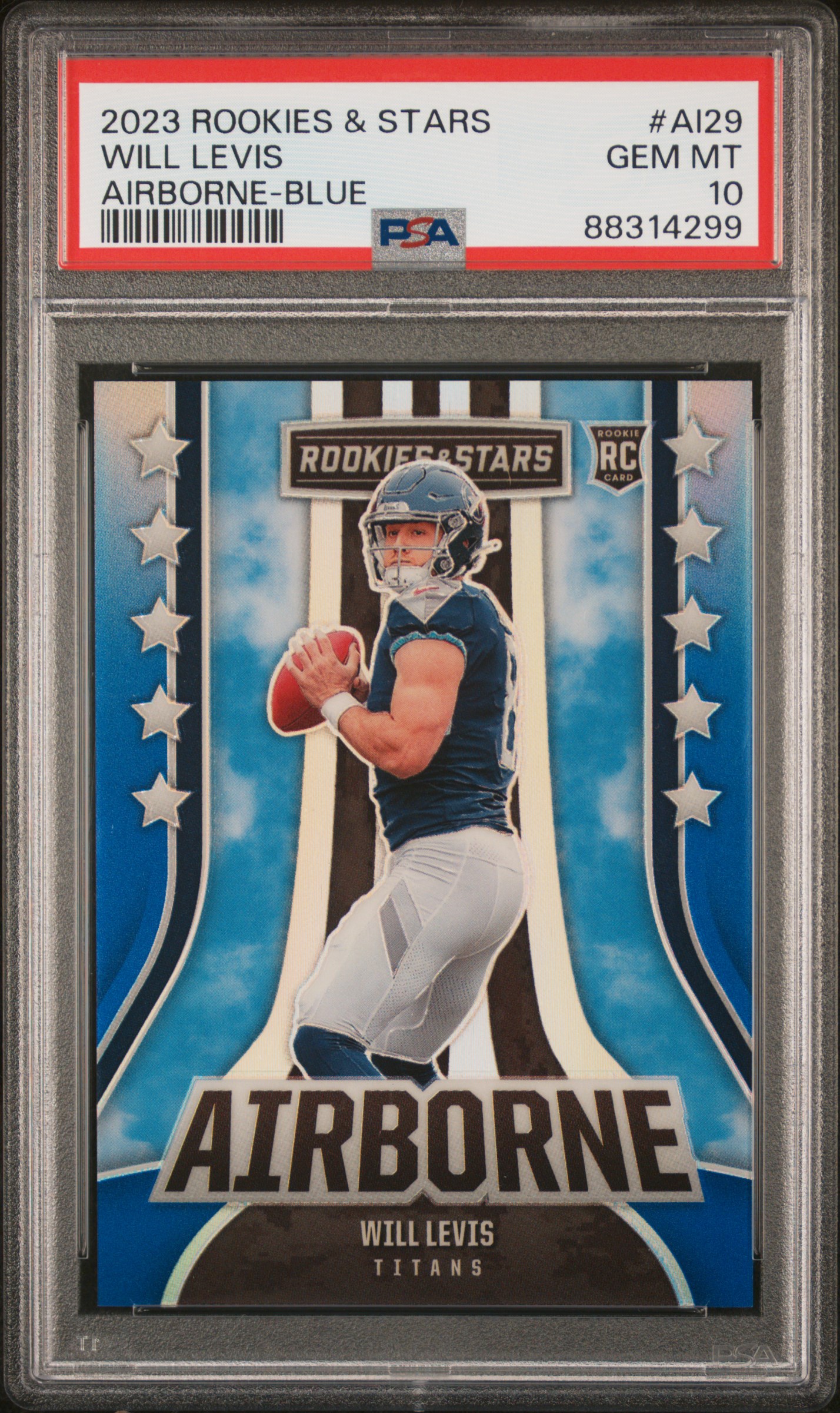 2023 Panini Rookies & Stars Airborne Blue #AI29 Will Levis Rookie Card (#40/50) – PSA GEM MT 10