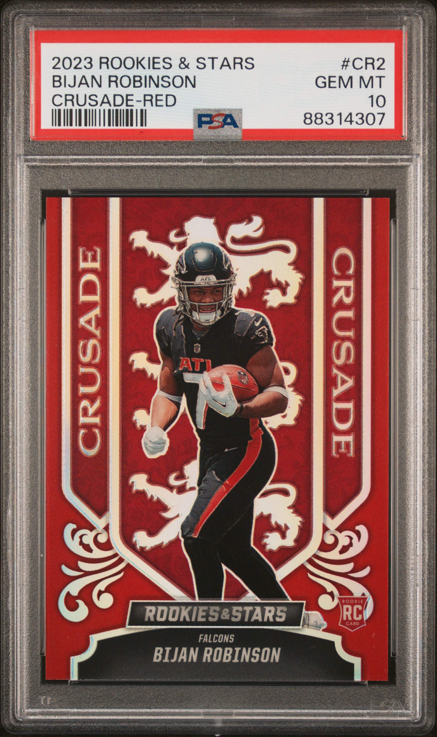 2023 Panini Rookies & Stars Crusade Red #CR2 Bijan Robinson Rookie Card (#48/99) – PSA GEM MT 10