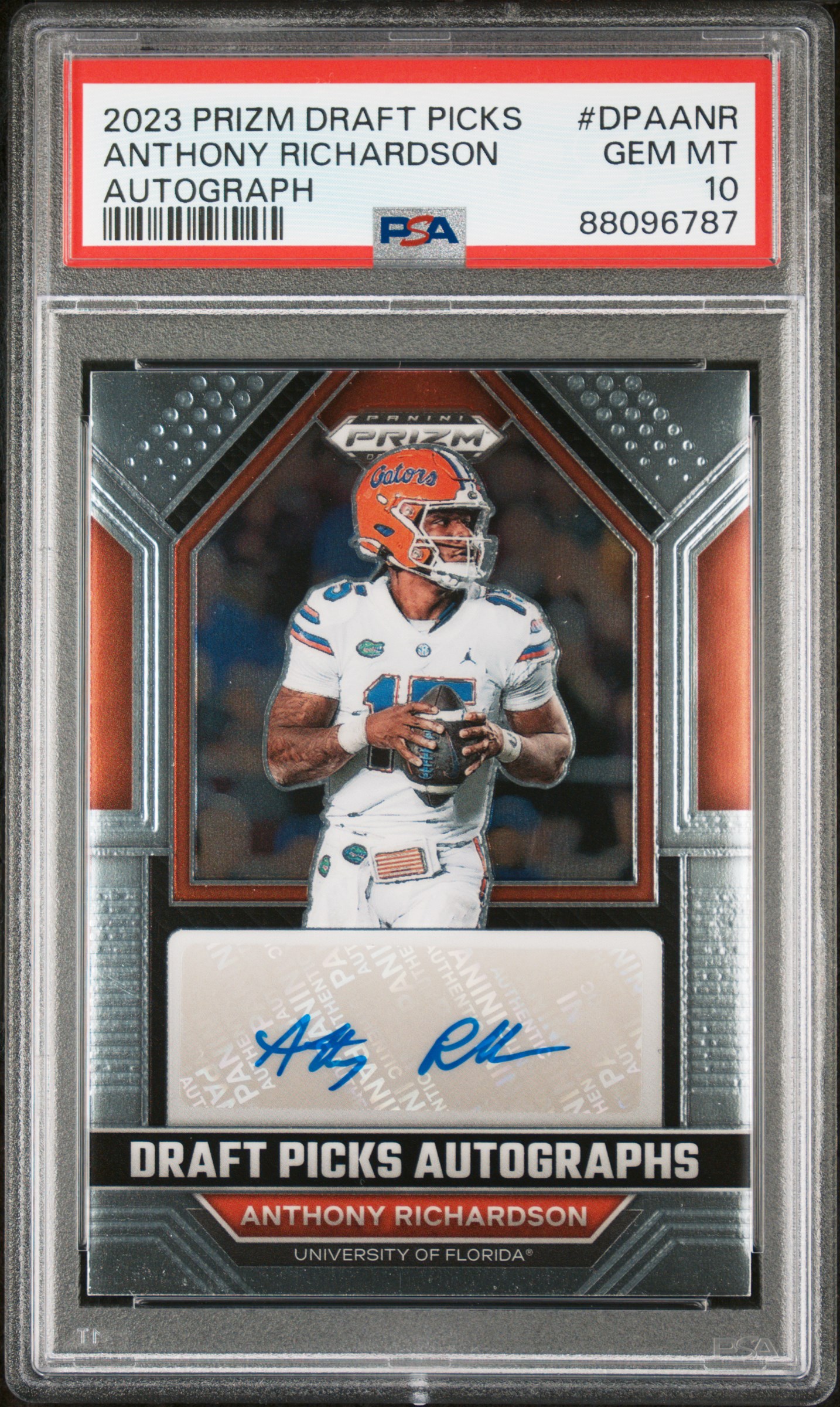 2023 Panini Prizm Draft Picks Draft Picks Autograph #DPA-ANR Anthony Richardson Signed Rookie Card – PSA GEM MT 10