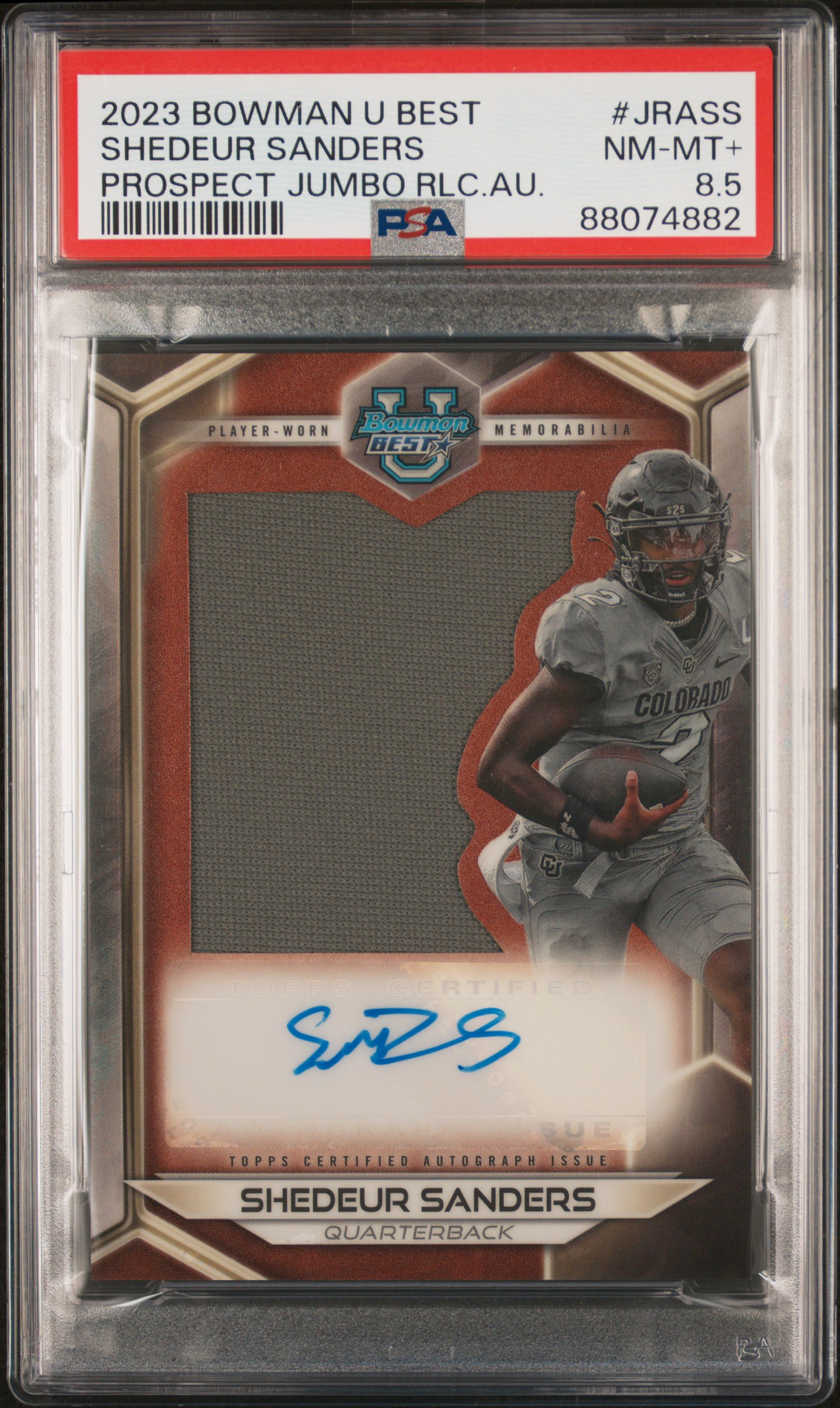 2023 Bowman University Best Prospect Jumbo Relic Autographs Shedeur Sanders #Jrass (Prospect Jumbo Rlc.au) Nm-Mt+ 8.5 front