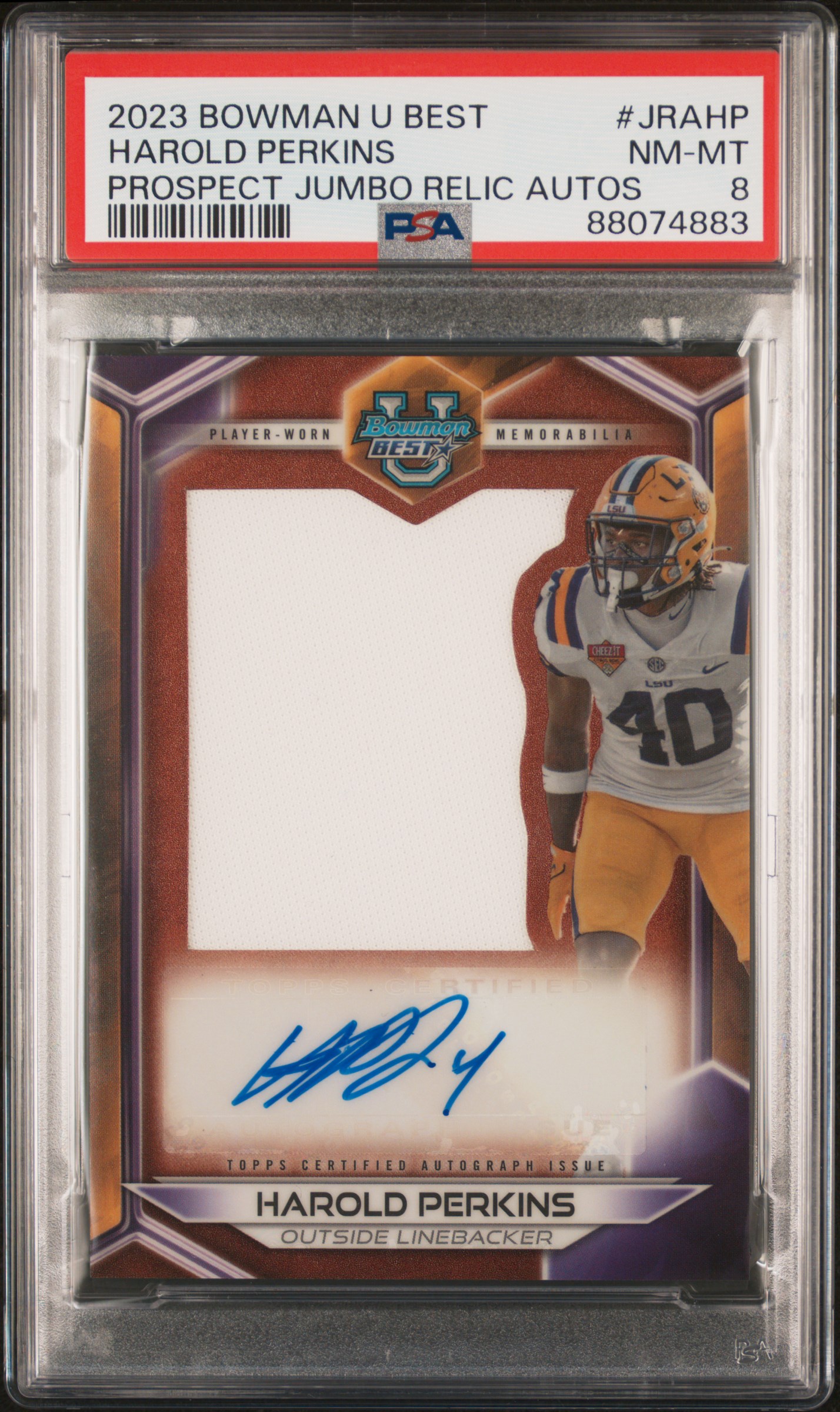 2023 Bowman University Best Prospect Jumbo Relic Autographs Harold Perkins #Jrahp (Prospect Jumbo Relic Autos) Nm-Mt 8 front