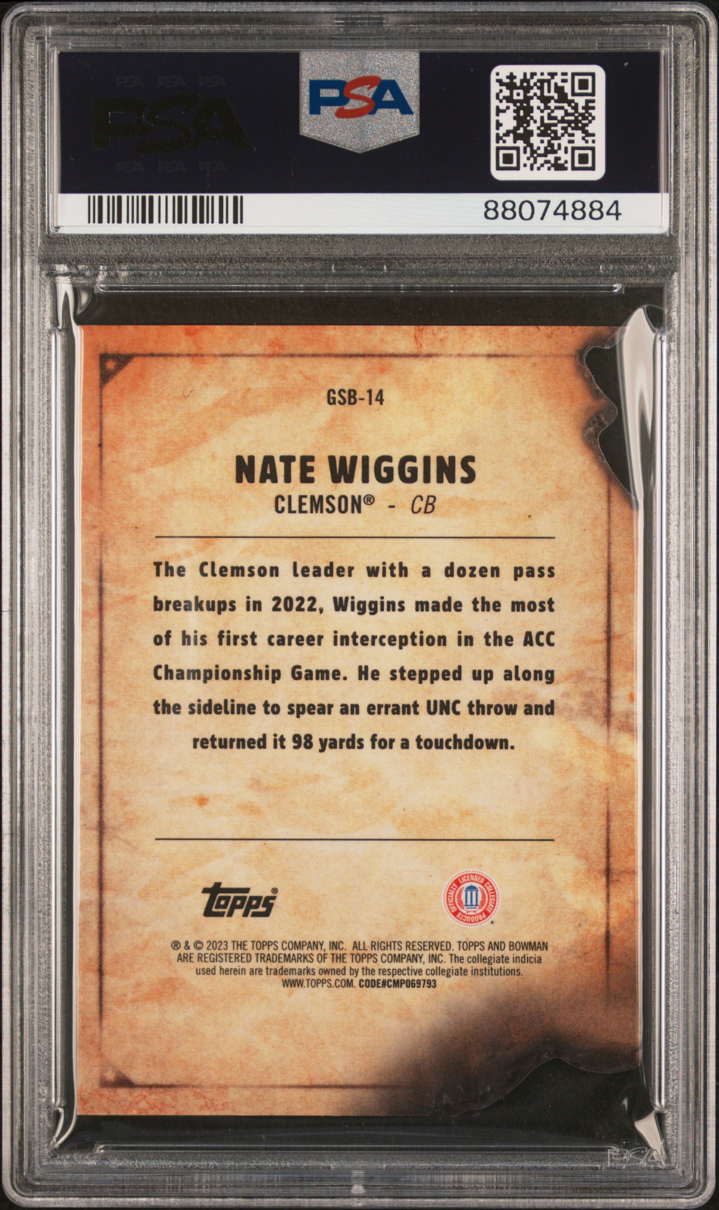 2023 Bowman University Best Gunslingers & Bandits Nate Wiggins #Gsb14 (Gunslingers & Bandits-Orange) Mint 9 back