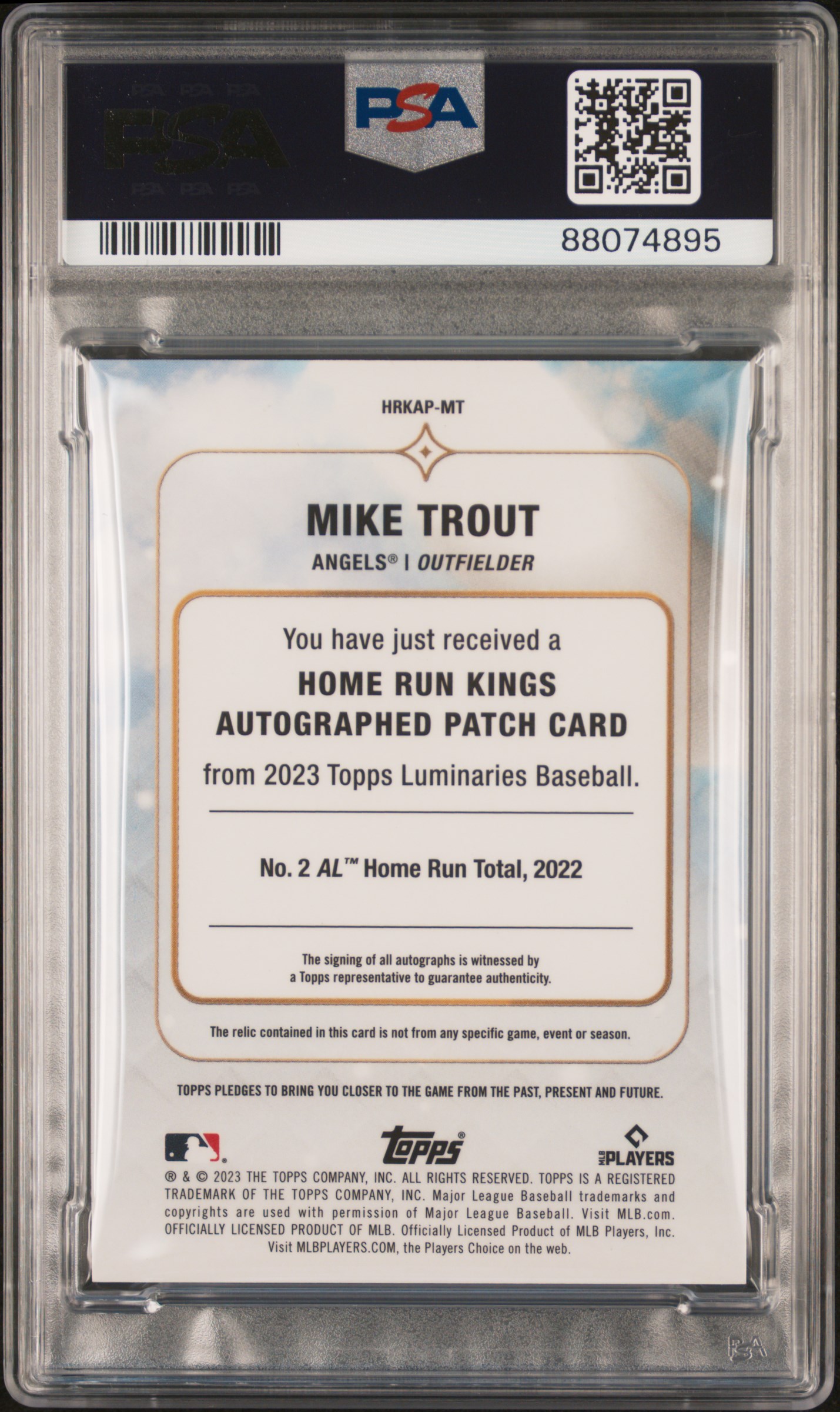 2023 Topps Luminaries Home Run Kings Autograph Patches Mike Trout #Hrkapmt (Home Run Kings Auto Patch) Gem Mt 10 back