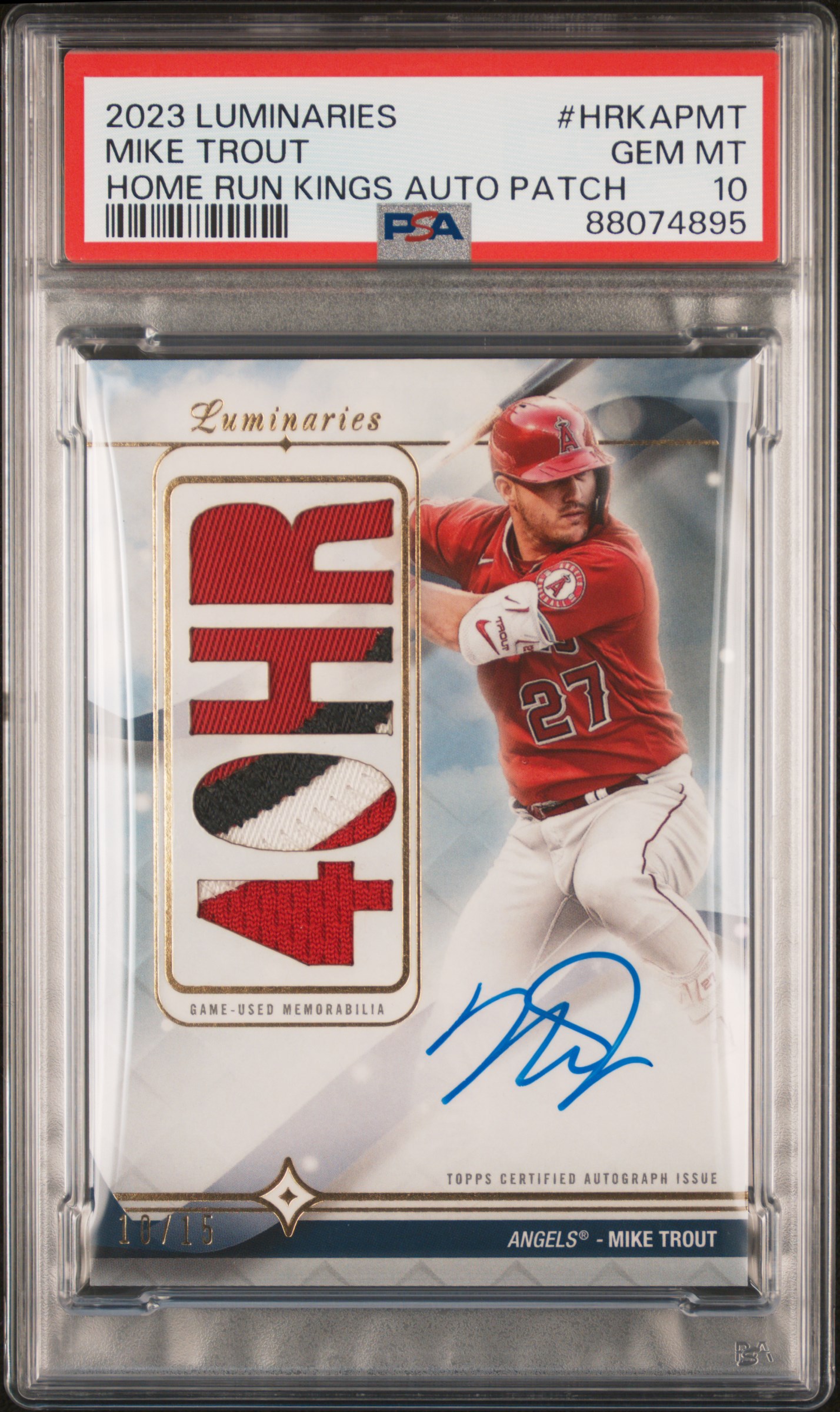 2023 Topps Luminaries Home Run Kings Autograph Patches Mike Trout #Hrkapmt (Home Run Kings Auto Patch) Gem Mt 10 front
